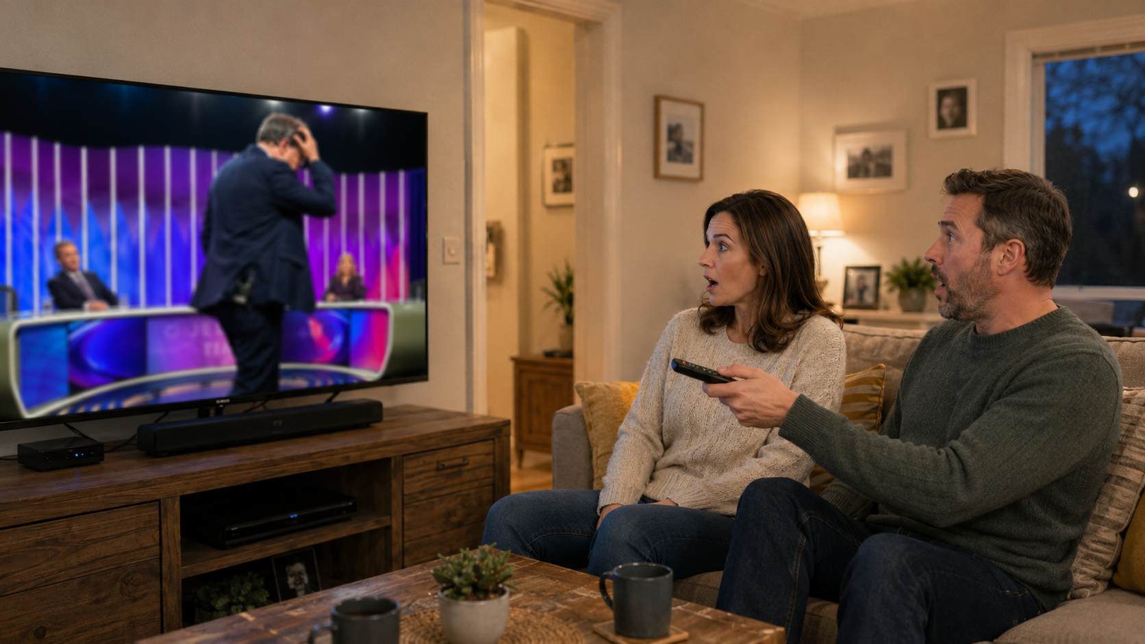 Couple watching TV at home